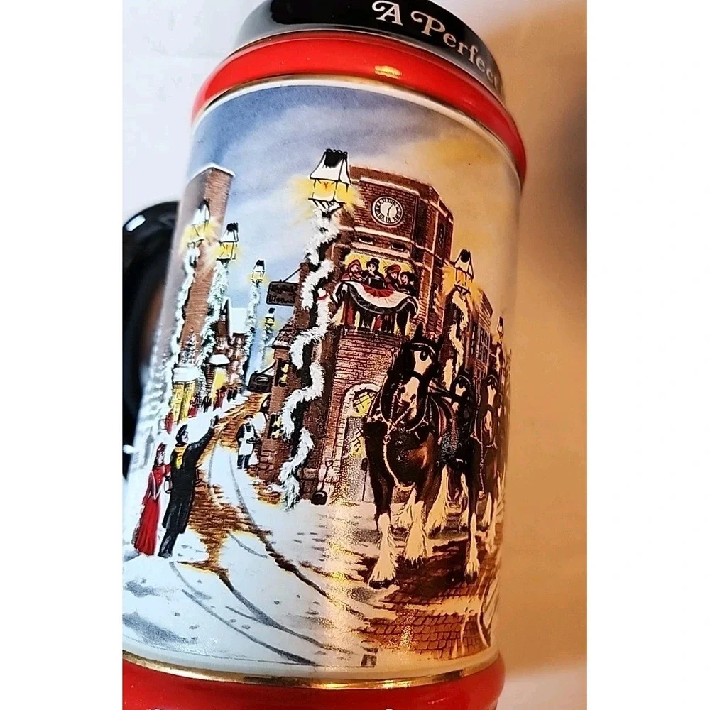 VTG 1992 Set Of 2 Budweiser Beer Christmas Steins Mugs Clydesdale Retro Art Gift
